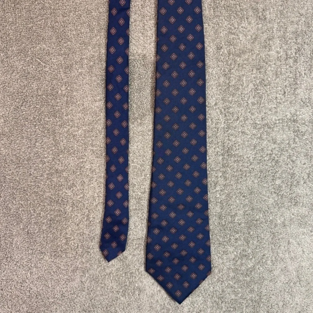 Christian Dior Monsieur Silk Tie Navy Blue Geometric Diamond Medallion Pattern